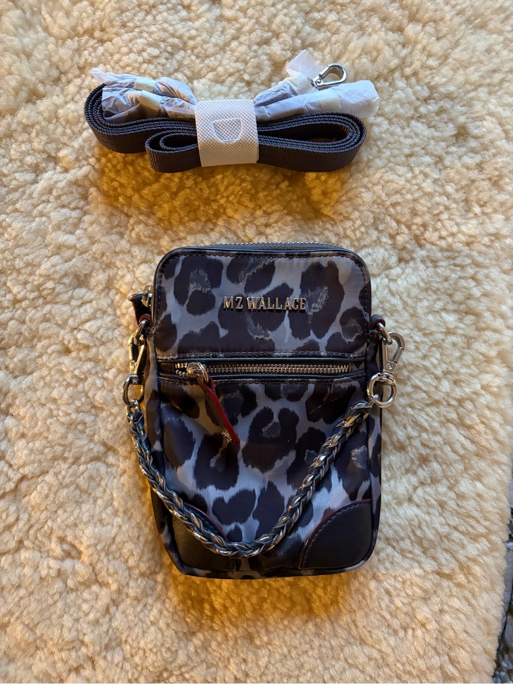 MZ Wallace Gray Leopard Print Micro Crosby Crossbody Bag